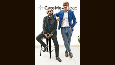 Along with his cousin, Mikhail Bohra (right), Aditya Oza (left) launched CureMeAbroad in Balewadi, Pune, a platform that helps patients worldwide find the right hospital and doctor. (HT)