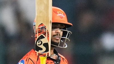 Kishan scored 80(38), continuing his strong touch with five sixes and eight fours. It took a sensational Phil Salt catch in the deep, a one-handed spectacular that could win catch of the tournament already, to end his carnage. (AP) Kishan scored 80(38), continuing his strong touch with five sixes and eight fours. It took a sensational Phil Salt catch in the deep, a one-handed spectacular that could win catch of the tournament already, to end his carnage. (AP)