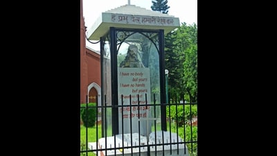 The bust installed in July 2022, months after the incident. (HT Photo)