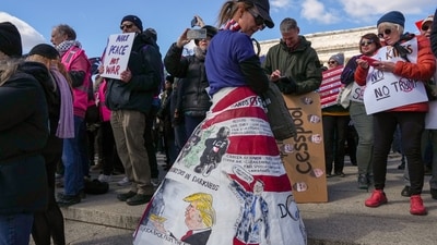A demonstrator wearing a costume attends a "No Kings" protest against U.S. President Donald Trump administration's policies, near the Washington Monument in Washington, D.C., U.S., March 28, 2026. REUTERS/Leah Millis (REUTERS)