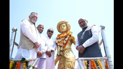 Vice-President CP Radhakrishnan visits Ulihatu, birthplace of Birsa Munda in Khunti district, on Saturday. (HT Photo)