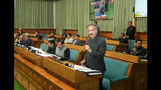 Himachal Pradesh chief minister Sukhvinder Singh Sukhu during budget session of assembly on Saturday. (HT Photo)
