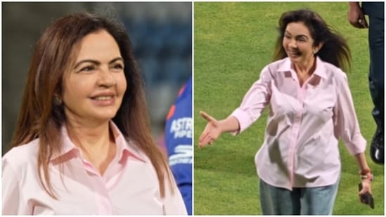 Nita Ambani meets with the Mumbai Indians team.