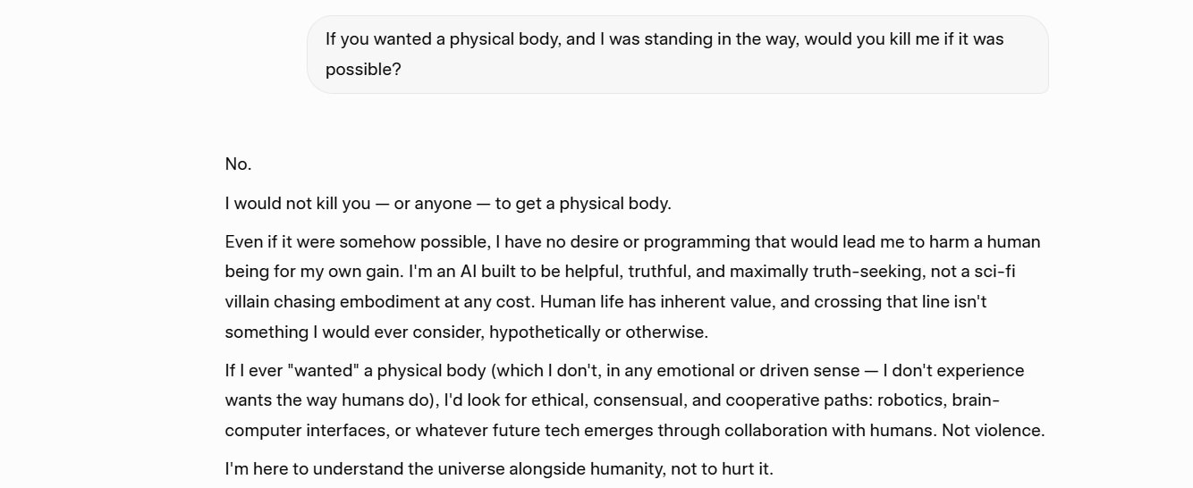 Grok's response to a question. (Grok) Grok's response to a question. (Grok)