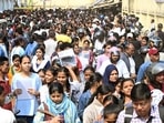 Students coming out after appearing in the Bihar Board Class 10th Matric examination at an examination centre at Kamla Nehru Balika School, Gardanibagh, in Patna, Bihar.