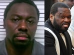 Jimmy Henchman's mugshot (L) and rapper 50 Cent.