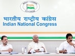 Congress National President Mallikarjun Kharge, Lok Sabha LoP Rahul Gandhi, and Party Secretary KC Venugopal during the Congress' Central Election Committee (CEC) meeting for West Bengal, at 24 Akbar Road, in New Delhi. (AICC/ANI Photo)