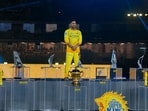 MS Dhoni during the Chennai Super Kings' ROAR 2026, pre-season fan event, at M. A. Chidambaram Stadium in Chennai, Sunday, March 22