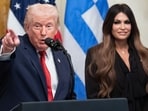 US President Donald Trump, left, and Kimberly Guilfoyle, US ambassador to Greece, during a Greek Independence Day celebration in the East Room of the White House in Washington, DC, US.