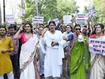 The protest march by queer group activists in Lucknow on Sunday. (HT)