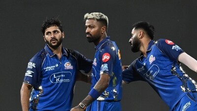 Shardul Thakur rolled over his golden arm for MI, taking the first three wickets and regularly interrputing the momentum of the KKR batting. He removed Allen, Green, and lastly Rahane, finishing with figures of 3/39. (Raju Shinde) Shardul Thakur rolled over his golden arm for MI, taking the first three wickets and regularly interrputing the momentum of the KKR batting. He removed Allen, Green, and lastly Rahane, finishing with figures of 3/39. (Raju Shinde)
