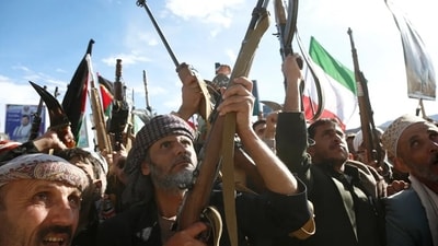 The launch came hours after the Houthis, a Shia movement that is aligned with Iran and dominates northern Yemen, issued a communiqué on March 27th warning that they were poised to enter the war (Getty) The launch came hours after the Houthis, a Shia movement that is aligned with Iran and dominates northern Yemen, issued a communiqué on March 27th warning that they were poised to enter the war (Getty)