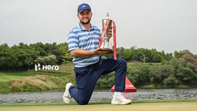 Alex Fitzpatrick after winning the Indian Open golf at the DLF Golf and Country Club in Gurugram on Sunday. (HT) Alex Fitzpatrick after winning the Indian Open golf at the DLF Golf and Country Club in Gurugram on Sunday. (HT)