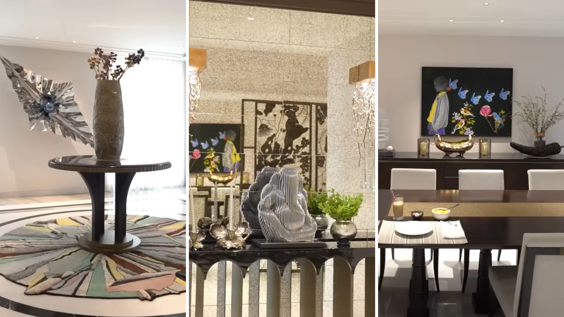 The artwork shines through the muted colours of the home and the minimalist furnishing. (@curlytalesdigital/YouTube) The artwork shines through the muted colours of the home and the minimalist furnishing. (@curlytalesdigital/YouTube)