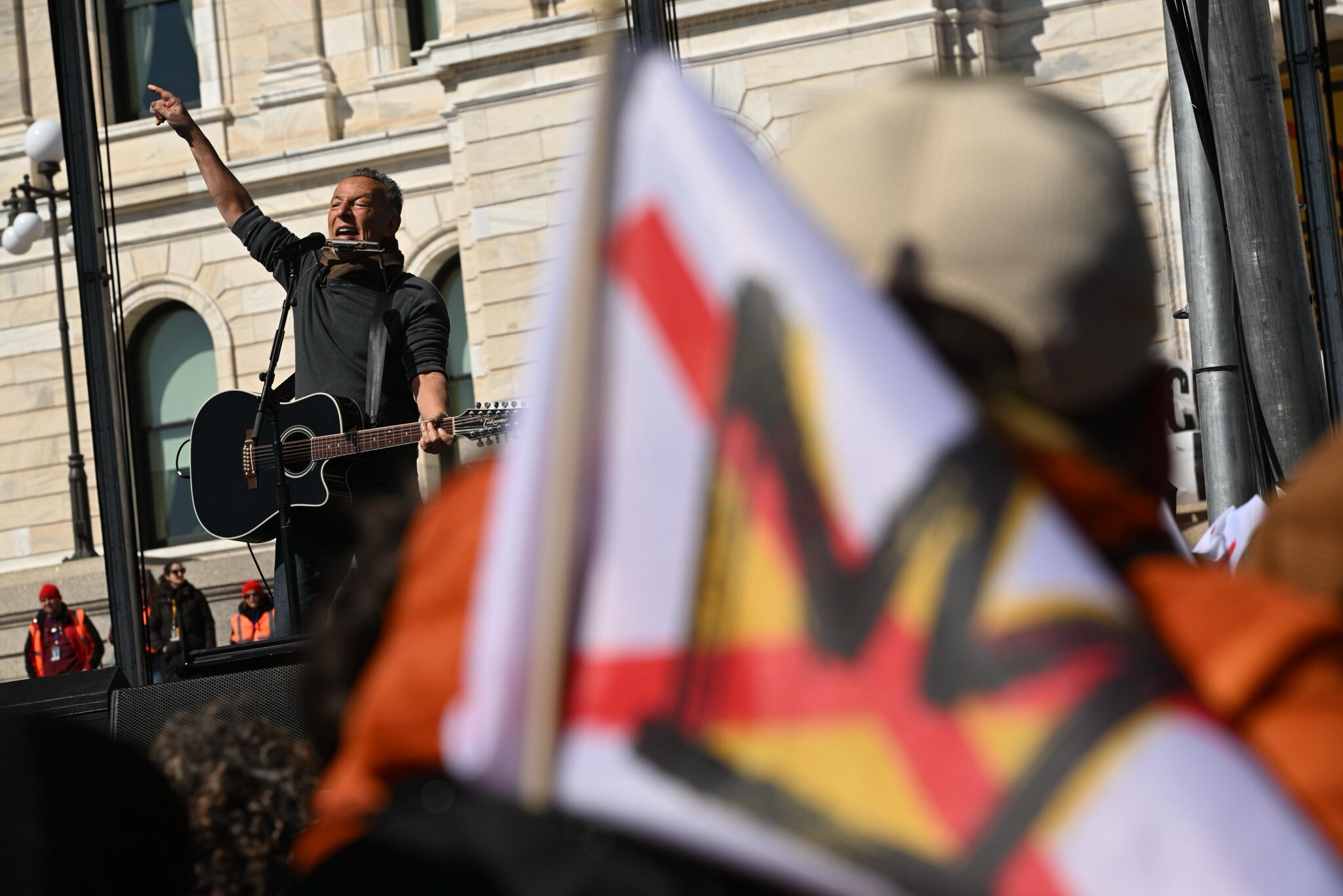 Bruce Springsteen performs during tthe "No Kings" protest Saturday, March 28, 2026, in St. Paul, Minn. (AP Photo/Tom Baker) (AP)