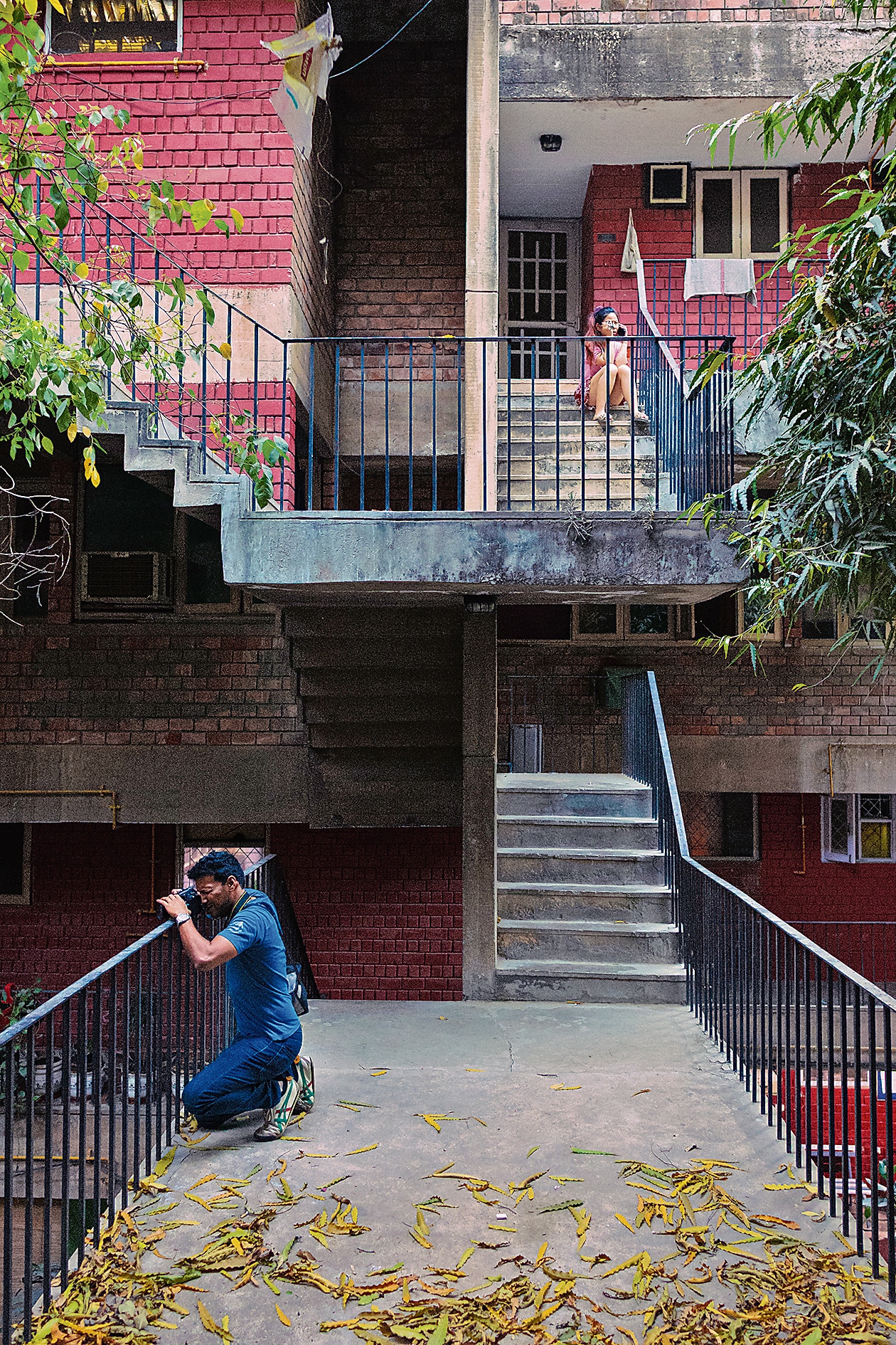 The complex has open, concrete, floating staircases zigzag across the entire facade. (Pryaag Raj Prem) The complex has open, concrete, floating staircases zigzag across the entire facade. (Pryaag Raj Prem)
