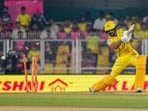 Ruturaj Gaikwad being bowled by Jofra Archer. 
