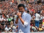 Tamilaga Vettri Kazhagam (TVK) chief and actor Vijay campaigns after filing his nomination papers for the Tamil Nadu Assembly elections from the Perambur constituency, in Chennai. (Handout via PTI Photo)(PTI03_30_2026_000182B)