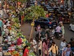iMumbai, India - March 22, 2026: Hawkers line the busy roadside outside Vile Parle station, their colorful stalls and lively calls blending into the rhythm of the city’s daily rush in Mumbai, India, on Sunday, March 22, 2026. (Photo by Satish Bate/ Hindustan Times) (Hindustan Times)