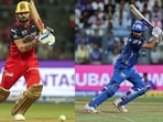 Virat Kohli batting for RCB and Rohit Sharma batting for MI.