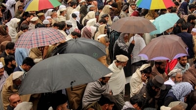 Afghan mourners and relatives gather to offer funeral prayers for a victim killed by a Pakistani mortar shell in Asadabad in Afghanistan's Kunar province on March 30, 2026. (AFP) Afghan mourners and relatives gather to offer funeral prayers for a victim killed by a Pakistani mortar shell in Asadabad in Afghanistan's Kunar province on March 30, 2026. (AFP)