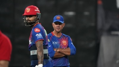 Shreyas Iyer and Ricky Ponting in PBKS practice. (PBKS) Shreyas Iyer and Ricky Ponting in PBKS practice. (PBKS)