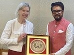 Angelika Niebler, the chair of the European Parliament’s delegation for relations with India, with BJP MP Anurag Thakur. (X) Angelika Niebler, the chair of the European Parliament’s delegation for relations with India, with BJP MP Anurag Thakur. (X)