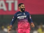Rajasthan Royals's Ravindra Jadeja celebrates after taking the wicket of Chennai Super Kings batter Sarfaraz Khan during the 2026 IPL match