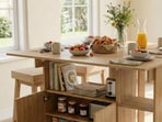 Compact dining table set for daily meals, expanding easily to host friends and family without crowding a small living space.