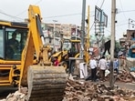 Nine illegally built shops were demolished after due process by civic authorities and PWD officials. (HT)