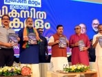 BJP National President Nitin Nabin, centre, the party's Kerala President Rajeev Chandrasekhar, second left, and others during the release of NDA's election manifesto for the upcoming state Assembly polls. (PTI) BJP National President Nitin Nabin, centre, the party's Kerala President Rajeev Chandrasekhar, second left, and others during the release of NDA's election manifesto for the upcoming state Assembly polls. (PTI)