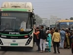 Pune, India - Dec. 3, 2022: PMPML bus stops on road causes traffic chaos at Katraj junction (Nadeem Inamdar story) in Pune, India, on Saturday, December 3, 2022. (Photo by Ravindra Joshi/HT k PHOTO) Pune, India - Dec. 3, 2022: PMPML bus stops on road causes traffic chaos at Katraj junction (Nadeem Inamdar story) in Pune, India, on Saturday, December 3, 2022. (Photo by Ravindra Joshi/HT k PHOTO)