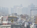 Traffic police said that due to ongoing work, which started last week, heavy traffic snarls are visible across the stretch, especially during evening peak hours. (HT)