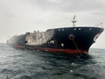 Damage to the Kuwait-flagged Al-Salmi crude oil tanker, following a reported strike at Dubai port, amid the US-Israeli conflict with Iran, March 31, 2026