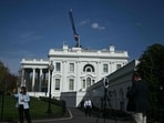 A crane working on Donald Trump's planned ballroom is seen at the White House in Washington, DC, on March 31.