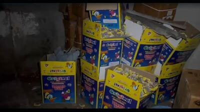Firecracker cartons stashed on the factory premises at Jodhan village in Ludhiana. Firecracker cartons stashed on the factory premises at Jodhan village in Ludhiana.