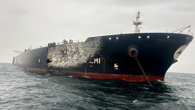 Damage to the Kuwait-flagged Al-Salmi crude oil tanker, following a reported strike at Dubai port, amid the US-Israeli conflict with Iran, March 31, 2026 (REUTERS)
