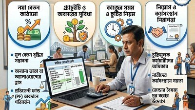 চারটি নতুন শ্রম কোড কার্যকর হচ্ছে কাল থেকে। (ছবিটি প্রতীকী, ন্যানো ব্যান্যানা দিয়ে তৈরি) চারটি নতুন শ্রম কোড কার্যকর হচ্ছে কাল থেকে। (ছবিটি প্রতীকী, ন্যানো ব্যান্যানা দিয়ে তৈরি)