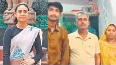 Neha Panchal (L) and Sunil Maurya with parents (R). (Sourced/HT) Neha Panchal (L) and Sunil Maurya with parents (R). (Sourced/HT)