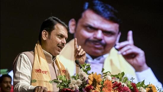 Maharashtra chief minister Devendra Fadnavis addresses a gathering in Nagpur on Sunday. (PTI)