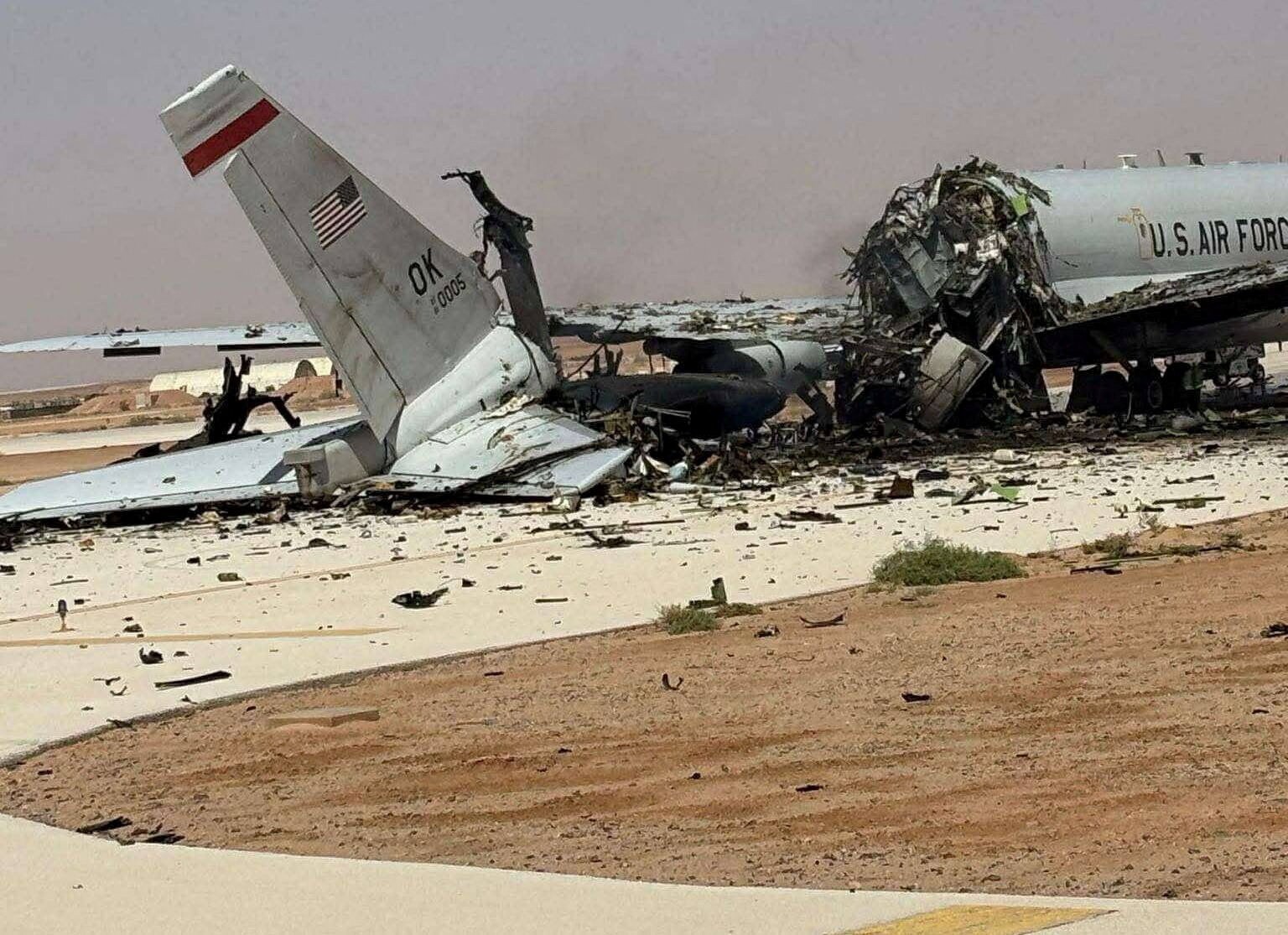 A damaged U.S. Boeing E-3 Sentry airborne warning and control aircraft following an Iranian strike on the airbase, amid the U.S.-Israeli conflict with Iran, at Prince Sultan Air Base in Saudi Arabia. (REUTERS)