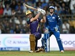 Cameron Green plays a shot vs Mumbai Indians. Cameron Green plays a shot vs Mumbai Indians.