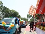 Chief minister Yogi Adityanath flagged off the fresh batch of waste collection vehicles in Lucknow on Wednesday (Sourced)