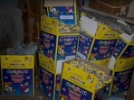 Firecracker cartons stashed on the factory premises at Jodhan village in Ludhiana.