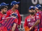 Lucknow Super Giants' captain Rishabh Pant, second right, during the match against Delhi Capitals. (PTI)