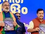 Thiruvananthapuram: BJP National President Nitin Nabin, right, and the party's Kerala President Rajeev Chandrasekhar during the release of NDA's election manifesto for the upcoming state Assembly polls, in Thiruvananthapuram, Kerala,

