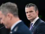 Secretary of Defense Pete Hegseth, right, said the Pentagon’s goal is to destroy Iran’s missiles, drones and navy.