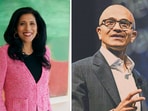 Leena Nair (L) and Satya Nadella (R) are both Indian-origin CEOs at global companies