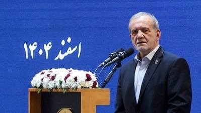 Iranian President Masoud Pezeshkian speaks during a meeting in Tehran, Iran, February 21, 2026. (via REUTERS)