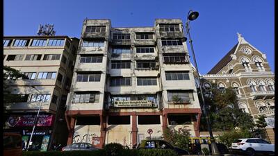 Mumbai, India - April 1, 2026: Sagar Samarat Building (Madhvan Bhuvan) on Maharshi Karve Road, Charni Road in Mumbai, India, on Wednesday, April 1, 2026. (Photo by Anshuman Poyrekar/Hindustan Times) (Anshuman Poyrekar/HT Photo) Mumbai, India - April 1, 2026: Sagar Samarat Building (Madhvan Bhuvan) on Maharshi Karve Road, Charni Road in Mumbai, India, on Wednesday, April 1, 2026. (Photo by Anshuman Poyrekar/Hindustan Times) (Anshuman Poyrekar/HT Photo)